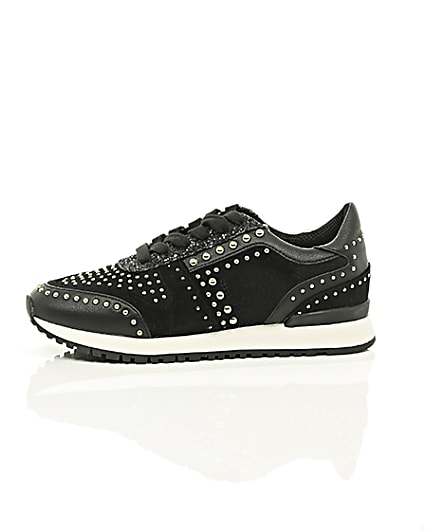 360 degree animation of product Black studded runner trainers frame-22