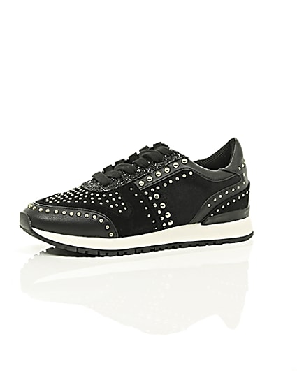 360 degree animation of product Black studded runner trainers frame-23