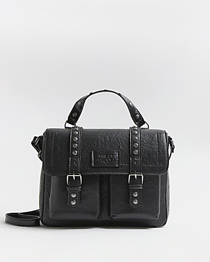 Black studded satchel bag