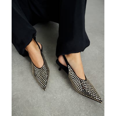 Black Studded slingback Court heels
