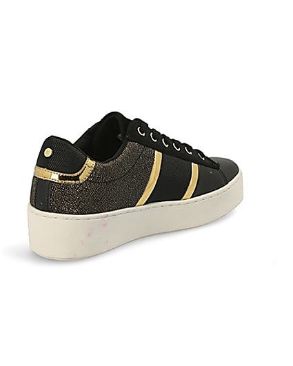 360 degree animation of product Black studded stripe side lace-up trainers frame-12