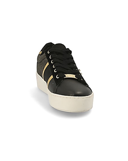 360 degree animation of product Black studded stripe side lace-up trainers frame-20