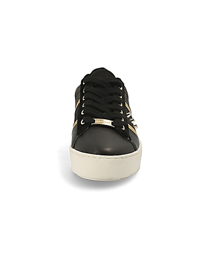 360 degree animation of product Black studded stripe side lace-up trainers frame-21