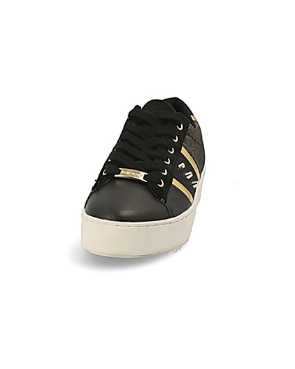 360 degree animation of product Black studded stripe side lace-up trainers frame-22