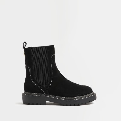 Black suede ankle boots River Island