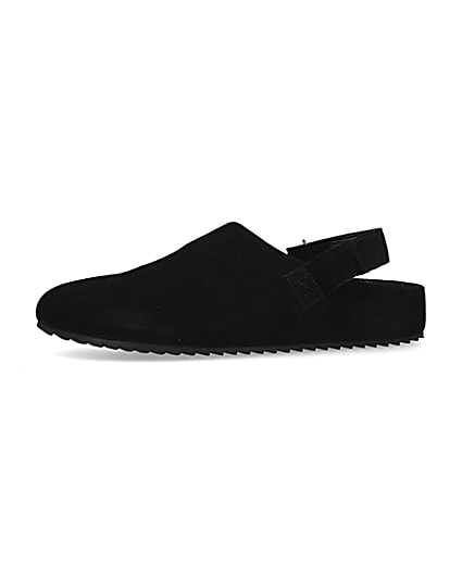 360 degree animation of product Black Suede Back Strap Mules frame-2