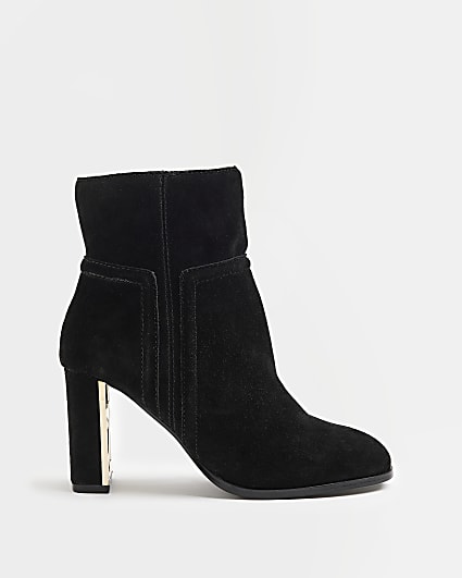 Black suede block heeled ankle boots