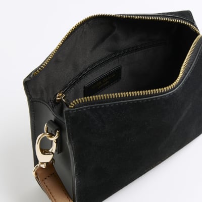 River Island suede cross body bag in black