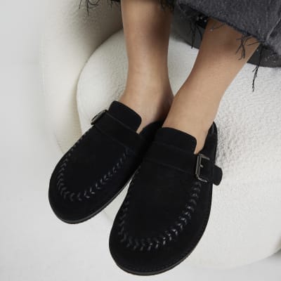 Womens black suede slip on shoes sales