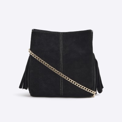 Black suede chain strap tote bag River Island