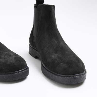 Black suede chelsea boots River Island