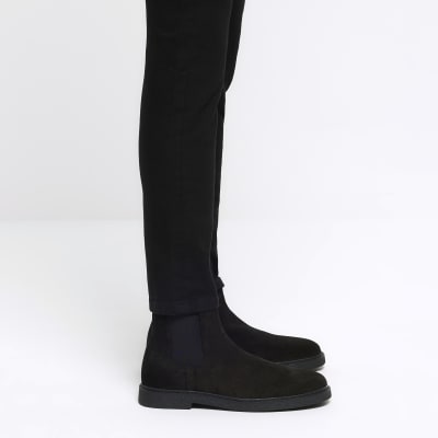 Black suede chelsea boots River Island