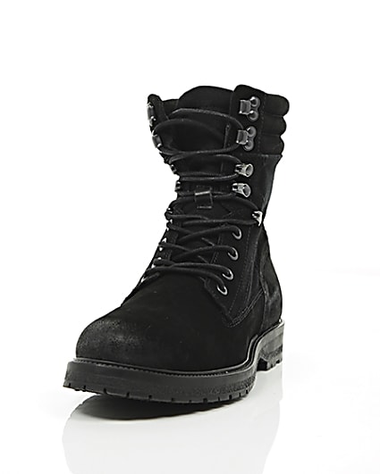 360 degree animation of product Black suede combat boots frame-2
