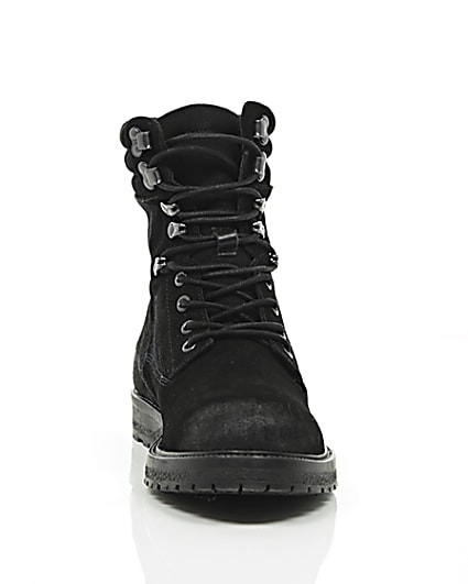360 degree animation of product Black suede combat boots frame-4