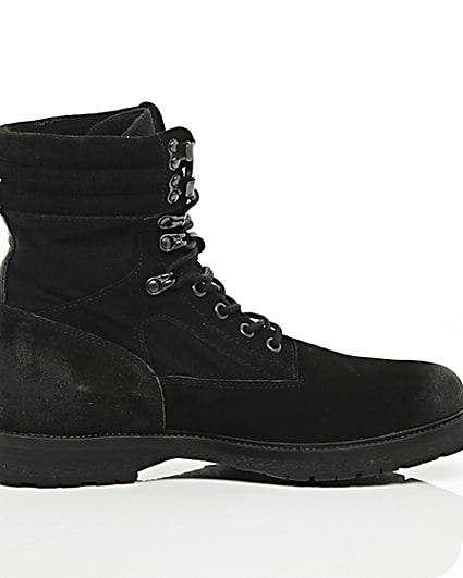360 degree animation of product Black suede combat boots frame-10