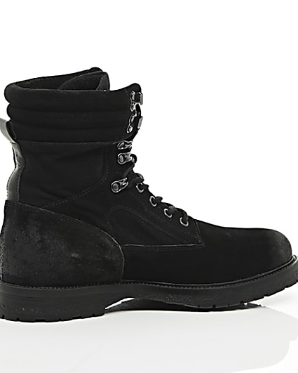 360 degree animation of product Black suede combat boots frame-11
