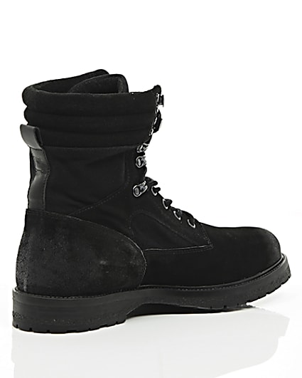 360 degree animation of product Black suede combat boots frame-12