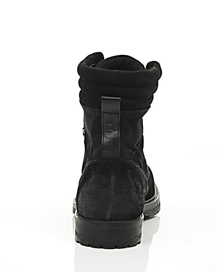 360 degree animation of product Black suede combat boots frame-15