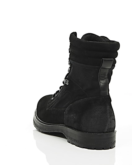 360 degree animation of product Black suede combat boots frame-17