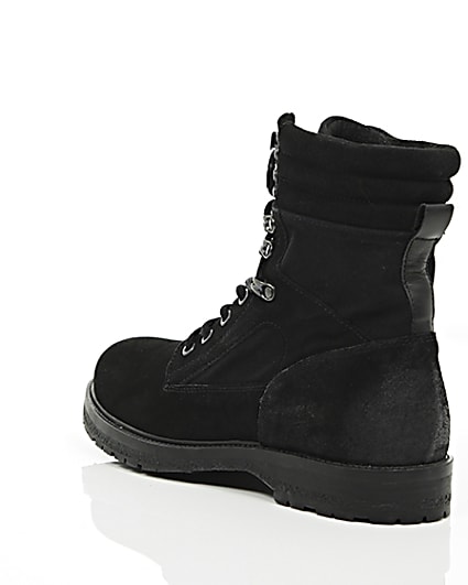 360 degree animation of product Black suede combat boots frame-18