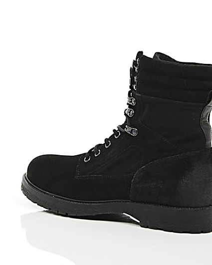 360 degree animation of product Black suede combat boots frame-19