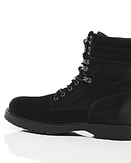 360 degree animation of product Black suede combat boots frame-20
