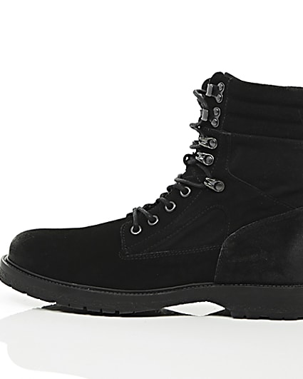 360 degree animation of product Black suede combat boots frame-21