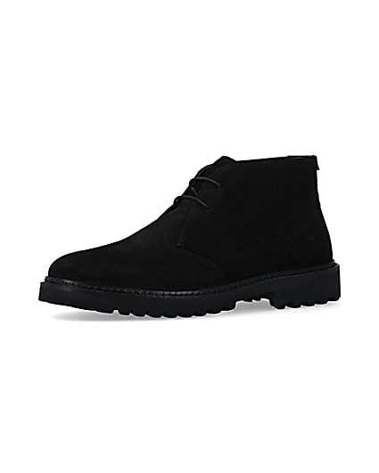 360 degree animation of product Black suede desert boots frame-1