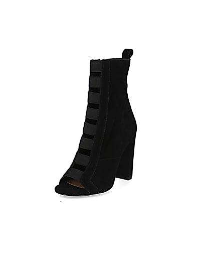 360 degree animation of product Black suede elasticated heeled ankle boots frame-0