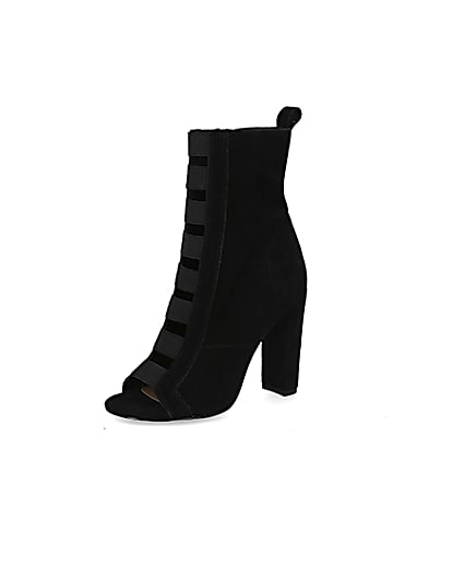 360 degree animation of product Black suede elasticated heeled ankle boots frame-1