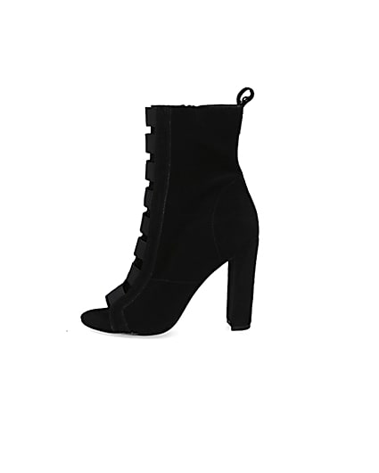 360 degree animation of product Black suede elasticated heeled ankle boots frame-3