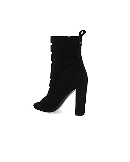 360 degree animation of product Black suede elasticated heeled ankle boots frame-5