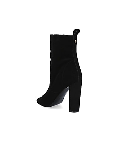 360 degree animation of product Black suede elasticated heeled ankle boots frame-6