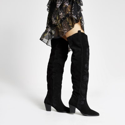 black suede over the knee boots heel