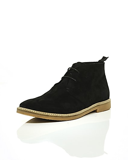 360 degree animation of product Black suede eyelet desert boots frame-0