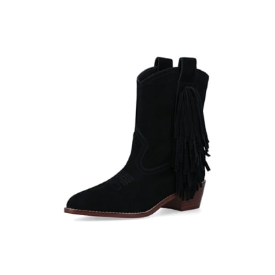 Black cowgirl boots cheap with fringe