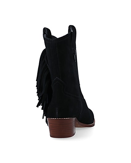 360 degree animation of product Black suede fringe detail western boots frame-10