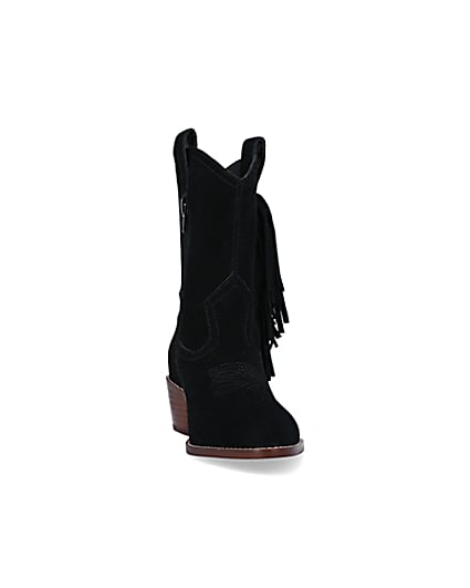 360 degree animation of product Black suede fringe detail western boots frame-20