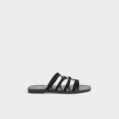 River Island Womens Black Suede Hardware Detail Mule Sandals