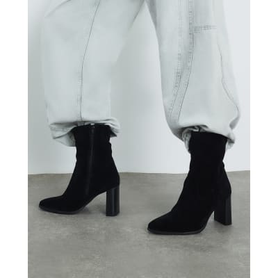 Black Suede Heeled Ankle Boots
