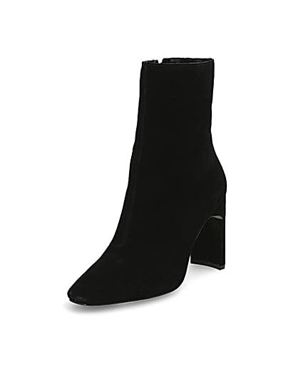 360 degree animation of product Black suede high blocked heel ankle boot frame-0