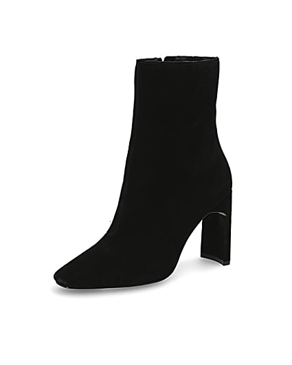 360 degree animation of product Black suede high blocked heel ankle boot frame-1