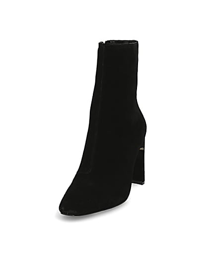 360 degree animation of product Black suede high blocked heel ankle boot frame-23