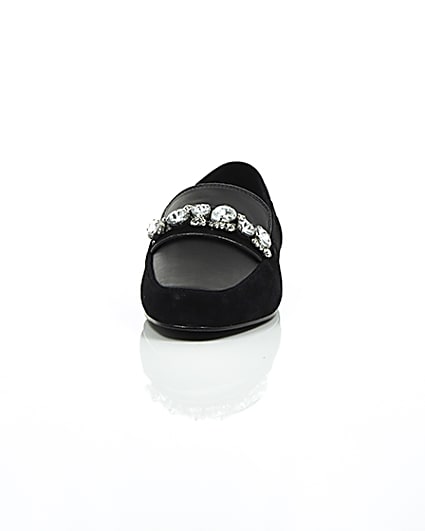 360 degree animation of product Black suede jewel embellished loafers frame-3