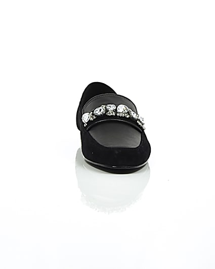 360 degree animation of product Black suede jewel embellished loafers frame-4