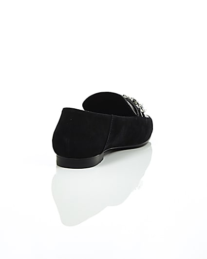 360 degree animation of product Black suede jewel embellished loafers frame-14