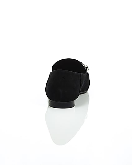 360 degree animation of product Black suede jewel embellished loafers frame-15