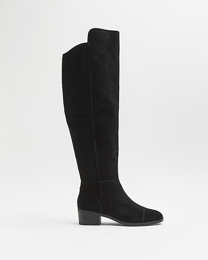 Black suede knee high boots