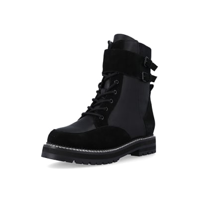 360 degree animation of product Black suede lace up ankle boots frame-0