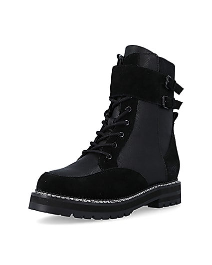 360 degree animation of product Black suede lace up ankle boots frame-0